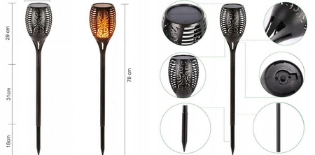 Pochodnia Solarna Lampa LED Ogrodowa PŁOMIEŃ 78 CM