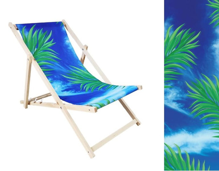 Leżak Drewniany ogrodowy plażowy premium PALMY I NIEBIESKIE NIEBO