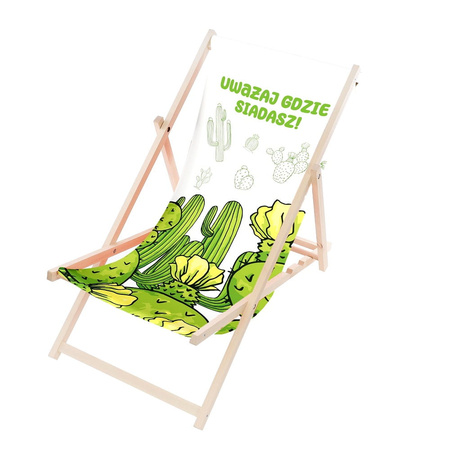 Leżak Drewniany ogrodowy plażowy premium UWAŻAJ GDZIE SIADASZ!
