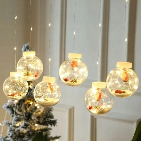 GIRLANDA KURTYNA ŚWIĄTECZNA NA OKNO KULE BOMBKI MIKOŁAJ ŚWIĘTA 3M + PILOT