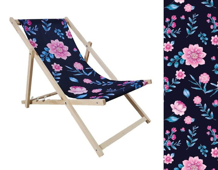 Leżak Drewniany ogrodowy plażowy premium RÓŻOWE KWIATY