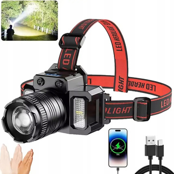 LATARKA CZOŁOWA ZOOM LAMPKA CZOŁÓWKA TAKTYCZNA CZUJNIK RUCHU IPX4 5 TRYBÓW