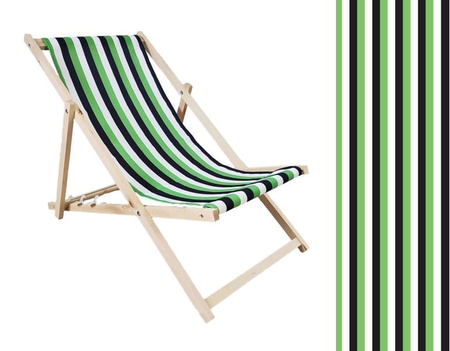 Leżak Drewniany ogrodowy plażowy premium BIAŁO-ZIELONO-CZARNE PASKI