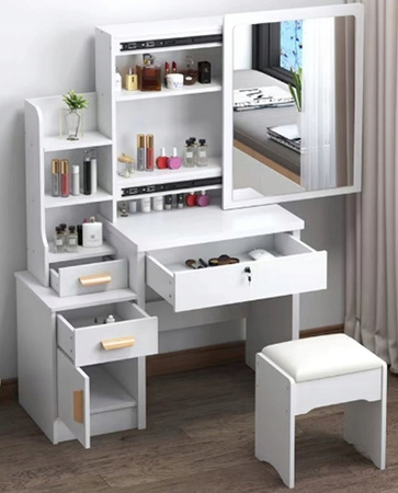 TOALETKA DO MAKIJAŻU LED Z LUSTREM NA PREZENT KOBIETY KOSMETYCZKA + TABORET