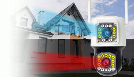 PODWÓJNA KAMERA WIFI IP SMART ZEWNĘTRZNA OBROTOWA 4K 8MPX DETEKCJA ALARM