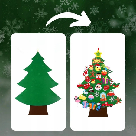 CHOINKA FILCOWA NA RZEPY Z OZDOBAMI DLA DZIECI 40x + ŚWIATEŁKA 50LED 105CM