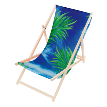 Leżak Drewniany ogrodowy plażowy premium PALMY I NIEBIESKIE NIEBO