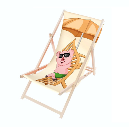 Leżak Drewniany ogrodowy plażowy premium ŚWINKA NA PLAŻY