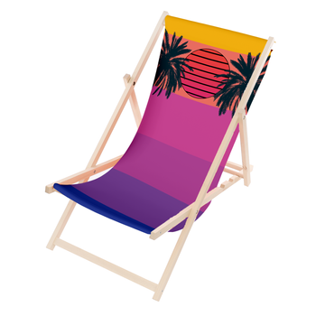 Leżak Drewniany ogrodowy plażowy premium ZACHÓD SŁOŃCA I PALMY