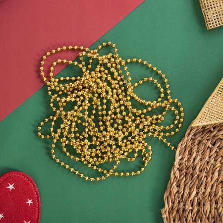 ŁAŃCUCH KORALE NA CHOINKĘ koraliki girlanda Z KULEK 5m złota SZPULA