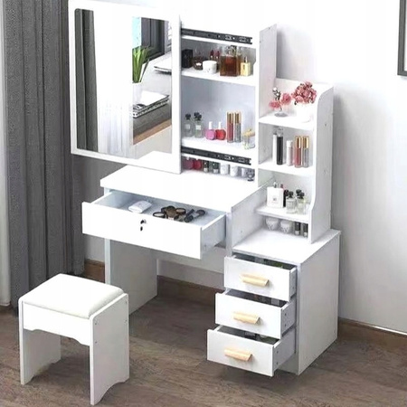 TOALETKA DO MAKIJAŻU LED Z LUSTREM NA PREZENT KOBIETY KOSMETYCZKA + TABORET