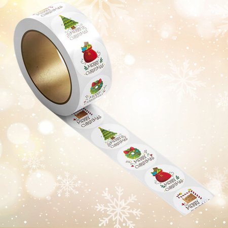 Naklejki Świąteczne Samoprzylepne na Prezenty Święta Ozdoby Mikołaj 500szt