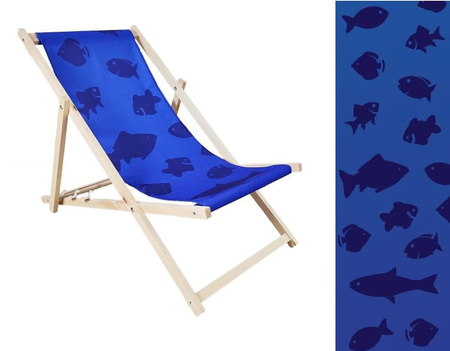 Leżak Drewniany ogrodowy plażowy premium RYBKI NIEBIESKIE TŁO