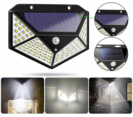 LAMPA SOLARNA Z CZUJNIKIEM RUCHU ZMIERZCHU 100 LED OGRODOWA NAŚCIENNA
