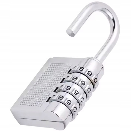 KŁÓDKA SZYFROWA SREBRNA NA SZYFR ZAMEK KOD ZMIENNY 4 CYFRY