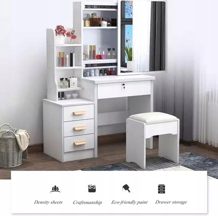 TOALETKA DO MAKIJAŻU LED Z LUSTREM NA PREZENT KOBIETY KOSMETYCZKA + TABORET