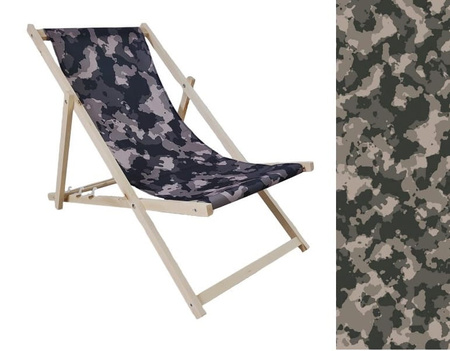 Leżak Drewniany ogrodowy plażowy premium MORO KAMUFLAGE