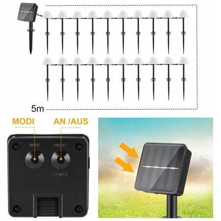 ŚWIETLNE GRZYBKI: LAMPKI SOLARNE GRUNTOWE - CIEPŁE 5M 10 LED