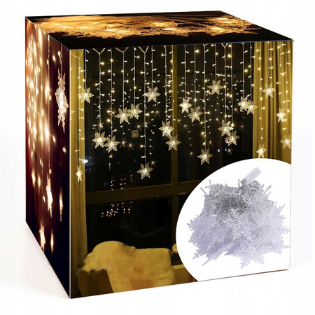 KURTYNA ŚWIETLNA LAMPKI ŚNIEŻYNKI 96 LED BIAŁY CIEPŁY GIRLANDA OKIENNA 3,5m