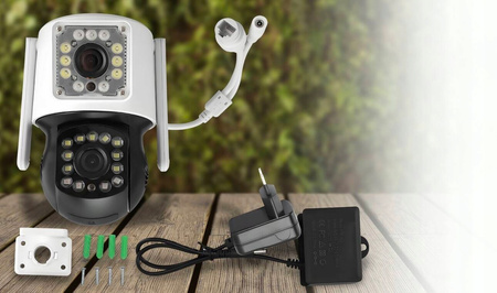 PODWÓJNA KAMERA WIFI IP SMART ZEWNĘTRZNA OBROTOWA 4K 8MPX DETEKCJA ALARM