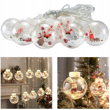 GIRLANDA KURTYNA ŚWIĄTECZNA NA OKNO KULE BOMBKI MIKOŁAJ ŚWIĘTA 3M + PILOT