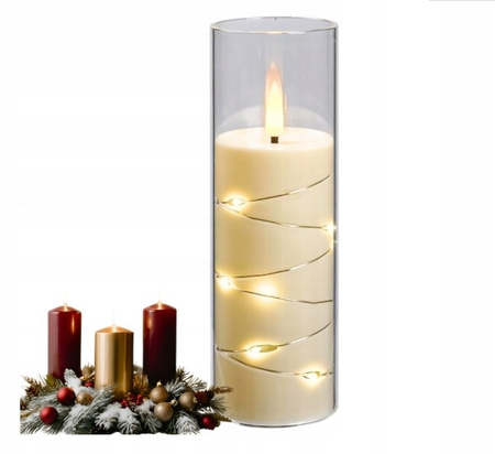 ŚWIECA LED DEKORACYJNA EFEKT PŁOMIENIA ŚWIECZKA WKŁAD BATERIE 17,5cm 27LED