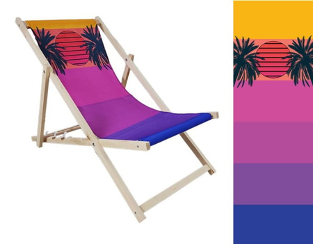 Leżak Drewniany ogrodowy plażowy premium ZACHÓD SŁOŃCA I PALMY