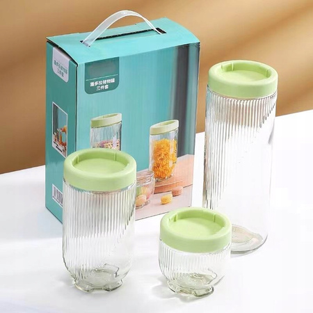 ZESTAW 3 POJEMNIKÓW SZKLANYCH Z PRZYKRYWKĄ POJEMNIKI SZKLANE 300/600/1000ml