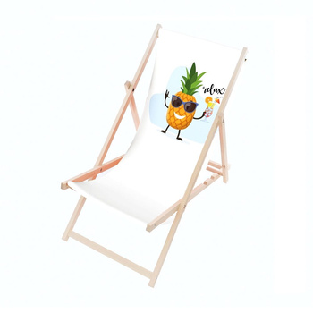 Leżak Drewniany ogrodowy plażowy premium Ananas z drinkiem