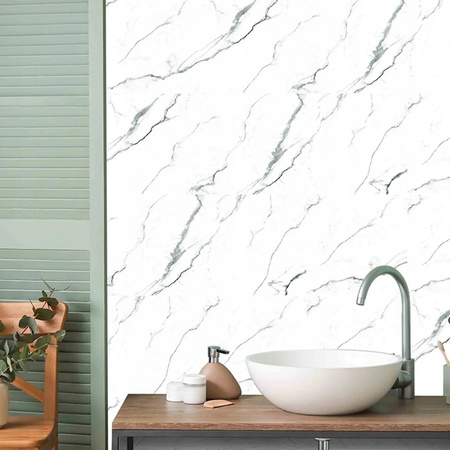 PŁYTKI SAMOPRZYLEPNE PANEL BIAŁY MARMUR PCV LAMINAT POŁYSK ZESTAW 10x 0,9m2