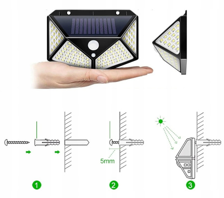 LAMPA SOLARNA Z CZUJNIKIEM RUCHU ZMIERZCHU 100 LED OGRODOWA NAŚCIENNA