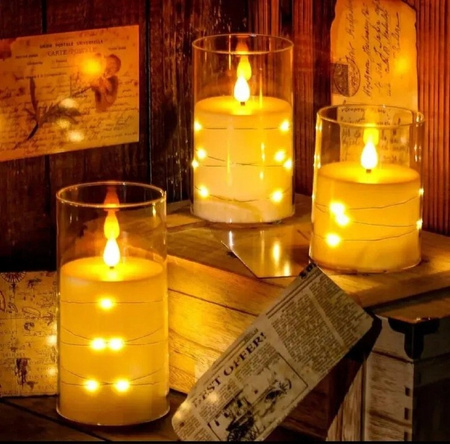ŚWIECA LED DEKORACYJNA EFEKT PŁOMIENIA ŚWIECZKA WKŁAD BATERIE 17,5cm 27LED