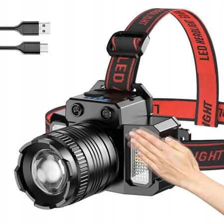 LATARKA CZOŁOWA ZOOM LAMPKA CZOŁÓWKA TAKTYCZNA CZUJNIK RUCHU IPX4 5 TRYBÓW