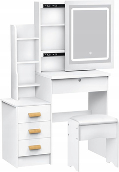 TOALETKA DO MAKIJAŻU LED Z LUSTREM NA PREZENT KOBIETY KOSMETYCZKA + TABORET