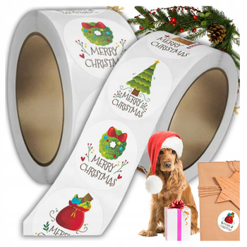 Naklejki Świąteczne Samoprzylepne na Prezenty Święta Ozdoby Mikołaj 500szt