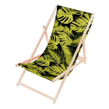 Leżak Drewniany ogrodowy plażowy premium ZIELONE HAWAJSKIE LIŚCIE
