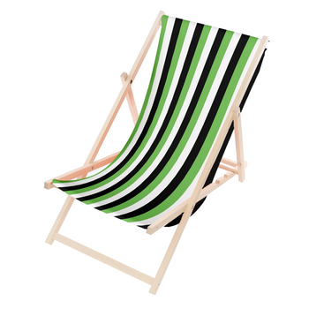 Leżak Drewniany ogrodowy plażowy premium BIAŁO-ZIELONO-CZARNE PASKI