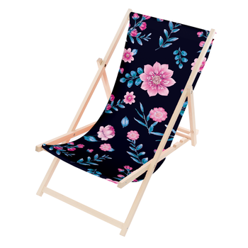 Leżak Drewniany ogrodowy plażowy premium RÓŻOWE KWIATY