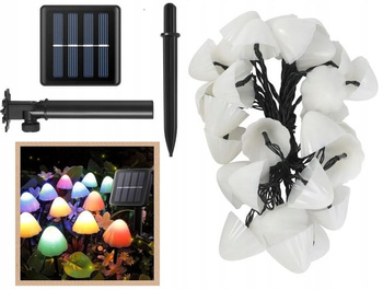 LAMPKI SOLARNE GRUNTOWE OGRODOWE WBIJANE GRZYBKI 5M 10 LED RGB