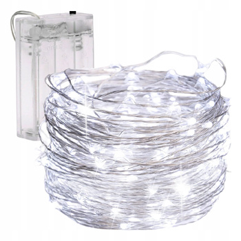 LAMPKI DRUCIKI 50 LED NA BATERIE BIAŁE ZIMNE 5m ŚWIATEŁKA na CHOINKĘ stroik