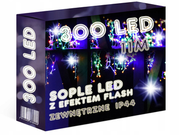 KURTYNA ŚWIETLNA 11M SOPLE 300 LED MULTI + FLASH sople hermetyczny kabel