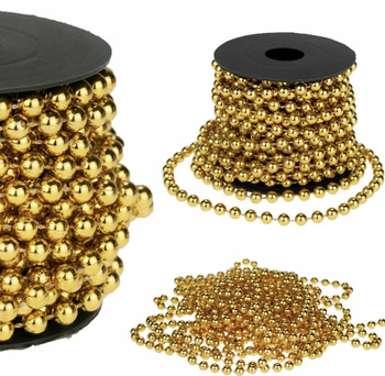 ŁAŃCUCH KORALE NA CHOINKĘ koraliki girlanda Z KULEK 5m złota SZPULA