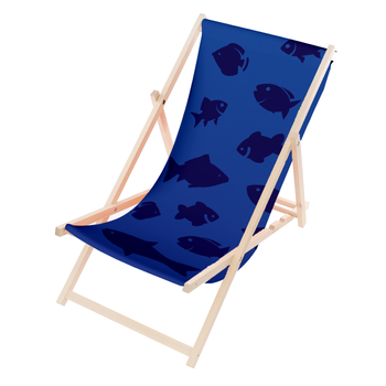 Leżak Drewniany ogrodowy plażowy premium RYBKI NIEBIESKIE TŁO
